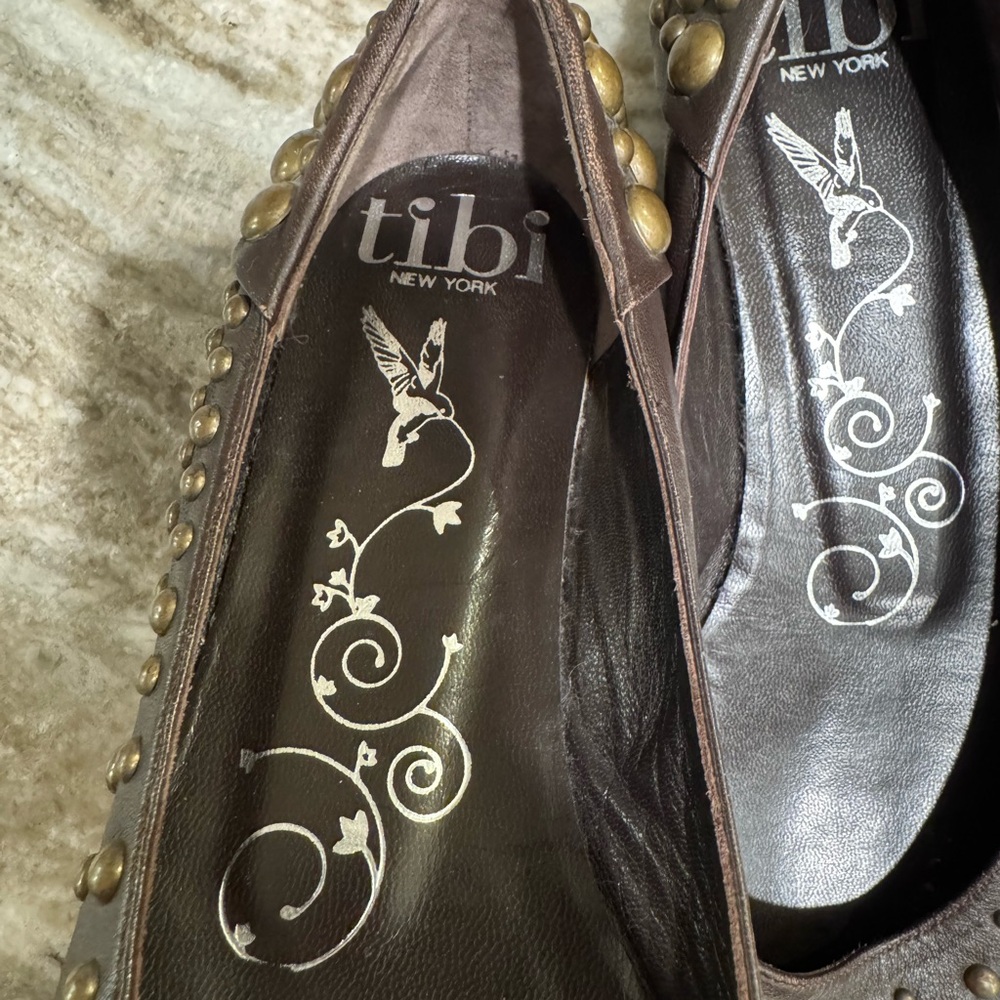 Tibi New York "Hedy" Studded Leather Ballet Flats - Brown - Size 8 - Picture 9 of 9